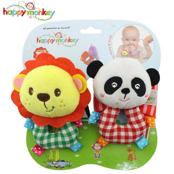 1 Pair Newborn Infant Rattles Toys Toddler Hand Bell Cartoon Animal Rings Interactive Baby Early Education Plush Toy YH-